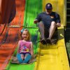 Faye Lyons, 7, and father Eddie enjoy the ride.