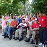 A number of students posed with Honor Flight veterans.