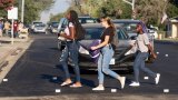 Students, despite street construction, make their way to Lemoore High School for the first day of School Wednesday.