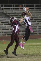 Kings Christian's Daniel Salas with the first of two interceptions against Faith Christian.