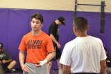 Isaiah Martinez at a Lemoore High School wrestling event a couple of years ago where he conducted a clinic for the Tiger wrestling program.