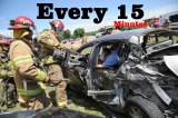 The Lemoore Volunteer Fire Department struggles to free a trapped victim at Thursday's "Every 15 Minutes" program.