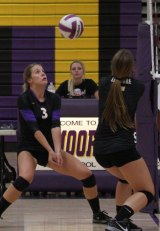 Jessica Taylor has her eye on the ball as the Tigers sweep Edison High Tuesday night in the Event Center. Lemoore's next match is Sept. 11 at Tulare Union.