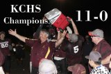 Kings Christian Coach Brooks Cameron is doused by players after the Crusaders came from behind to beat Fresno Christian for the Central Section 8-Man Football crown.