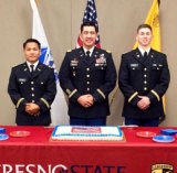 Adrian Dotimas (left) from Lemoore, Maj. Boyce Buckner, and Seth Newark are Fresno State ROTC second lieutenants.