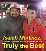 Isaiah Martinez and his high school coach, Marcio Botelho, following his second straight NCAA wrestling championship.