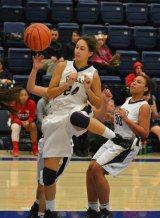 Rachel Sparks penetrates the key in Saturday's 55-28 win over Gavilan College. The Golden Eagles open Central Valley Conference play on Jan. 7 against Porterville.