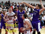 Jaylunn English and Matt Borba defend the basket in Friday night's loss at Hanford.