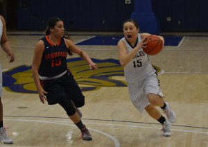 Golden Eagles improve to 7-4 in CVC with solid 61-50 over COS as state playoffs near Angela Cuevas moves the ball up the court against COS.