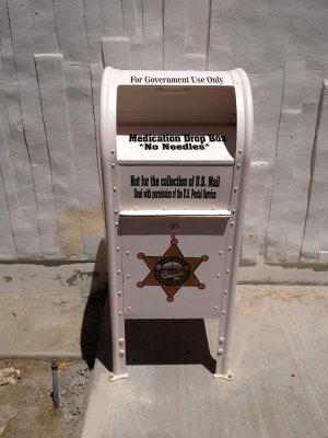 This receptacle can be used to drop off unwanted prescription medications.