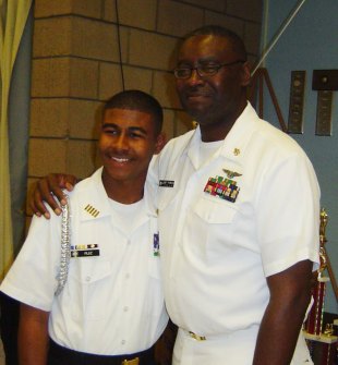 Ruiz during his days as an ROTC commander with former instructor Chief Allen Franklin.