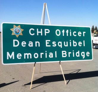 Local and state officials honor former California Highway Patrolman with sign designation Lemoore High School students constructed the stand used to mount the sign during the dedication ceremony.
