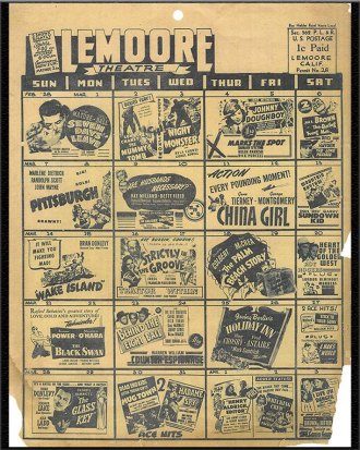 A newspaper ad for movies in the 1950s.