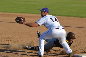Tiger baseball on a roll, survive Golden West comeback, then beat Dinuba for tourney title Lemoore's Matt Cole keeps a Golden West base runner close to the bag.