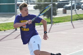 Tiger tennis rebounds after Monday loss to easily defeat Mt. Whitney Drew Gobby is shown here in action against Redwood's Mark Garcia.
