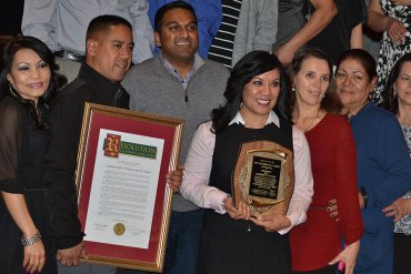 Packed house at Tachi Hotel honors new Citizen, Organization, Business Frances Perkins enjoys the moment after Best Western was honored as Business of the Year.