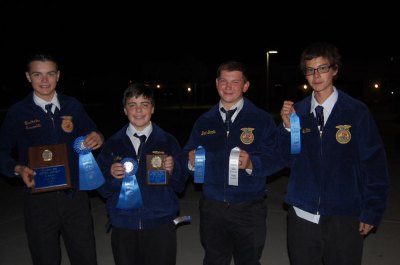 B Team first place cotton judging team: Justin Rowell, Anthony Augusto, Bret Garcia and Arin Costa