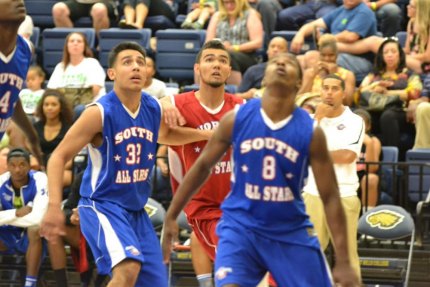 Local Tigers take part in Central Valley All Star game at Golden Eagle Arena C.J. Johnson goes for the ball in All Star game.