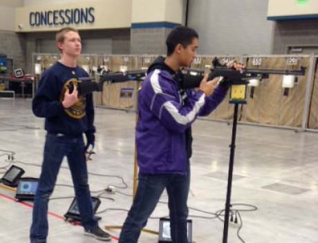 Aaron Dorfmeier in the finals of the NJROTC Regional Air Rifle Competition. He finished 7th overall.