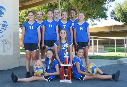 Jordyn Neves, Madalyn Lemos, Iris Pacheco. Standing: Emily Fagundes, Makailyn Phelps, Emma Revious, Ashley Eller, Allison Rodrigues, Nigella Ruguian and Amie Walker. Not pictured: Ashly Bondoc, coach Bridget Neves and coach Becky Walker.