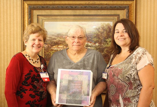 Laurie Schirling, RN and certified nurse navigator for Breast Care Center, Middle – Linda Hatfield, breast cancer survivor and volunteer for American Cancer Society and Right – Julce Belo, Radiation clerk at the Breast Care Center