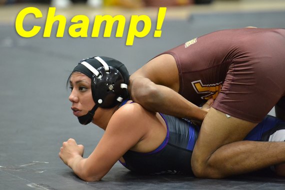 Lemoore's Cadena wins Central Section wrestling title, on to Visalia for State Meet Esperanza Cadena, shown here against Golden West, facing a male wrestler.