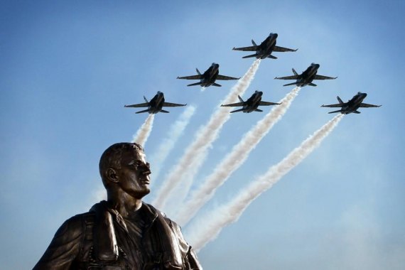 Lemoore Naval Air Station's Aviator Memorial stands outside the navy base's operations area. 