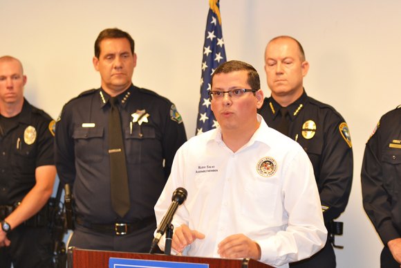 Assemblymember Rudy Salas was on hand Tuesday to highlight local public safety projects, including a new dispatch center for the Lemoore Police Department.