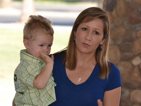 U.S. Congress candidate Amanda Renteria was on hand in Lemoore Saturday morning to meet local voters and tout her candidacy. She is joined here by her son T.J. 