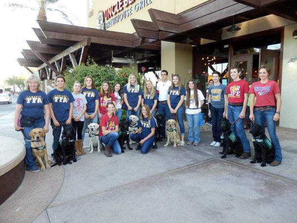 The Lemoore FFA turned over 8 puppies to a group of Las Cruces, New Mexico FFA students to raise as guide dogs for the blind. The two groups met in Arizona as Lemoore's contingent transferred the dogs.