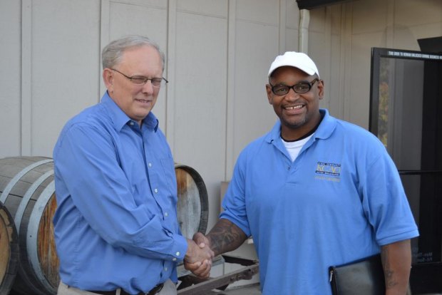 Boys and Girls Club of the Sequoias Executive Director Joe Engelbrecht and Eddie Neal meet to discuss formation of a Lemoore club.