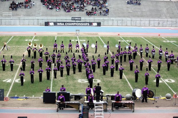 The Tiger Marching Band on the field during Western Band Association finals.