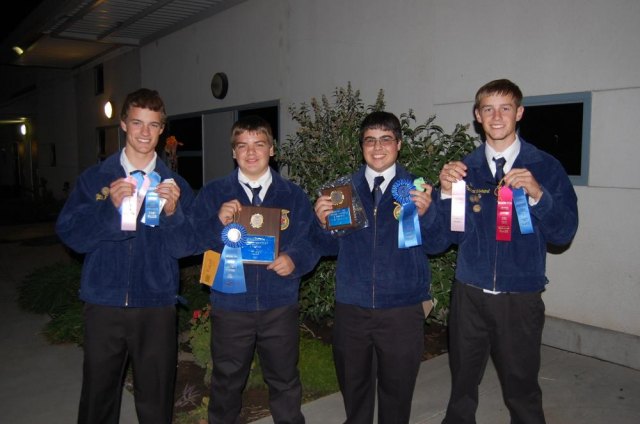 Lemoore FFA scores big in Madera Cotton Judging competition A Team First Place cotton judging team: Griffith Jones, Tyler Riggio, Phillip Augusto and Chance Brassart.