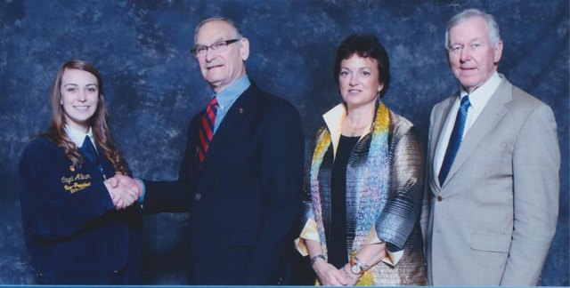 Left to right: Cayci Daniel Allison of the Lemoore FFA; Dr. Ted Cohn, Dr. Barbara Schmidt, and Dr. Michael Whitehairm, all of the executive board of the American Veterinary Medical Association.